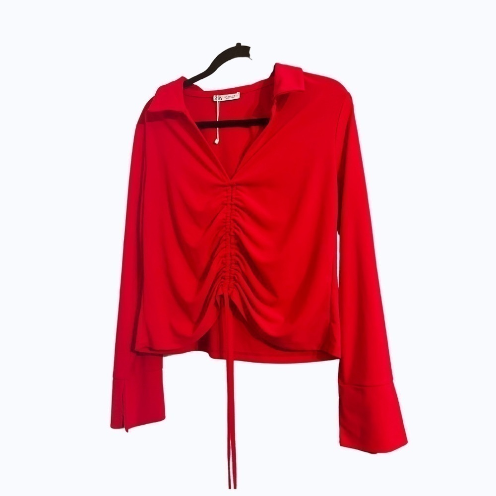 Zara Red Ruched Blouse